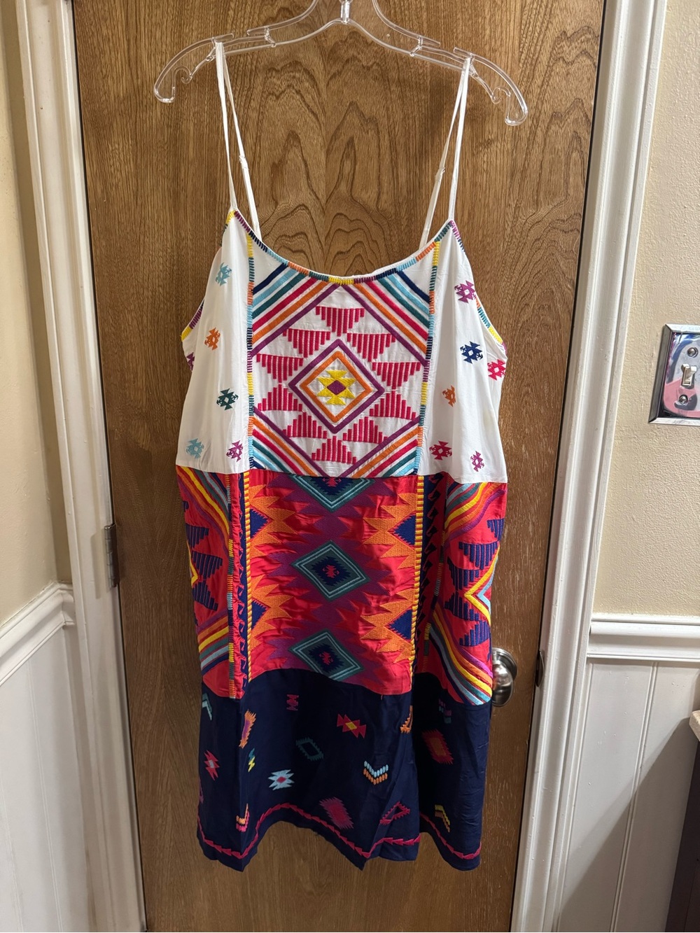 Savanna Jane Colorblock Aztec Western Embroidered Mini Dress Multicolor Plus 2X